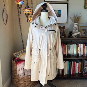 Two by Vince Camuto Ivory Raincoat Removable Hood Zip Utility Coat-- Medium